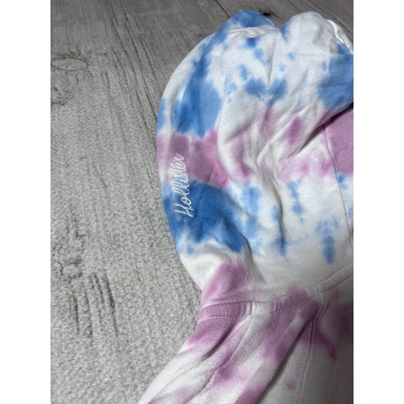 Hollister Tie Dye Hoodie Cropped Drawstring Pink Blue White Size S - Picture 6 of 6